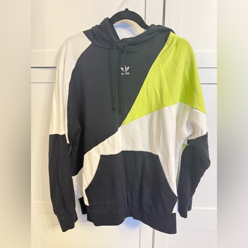 Adidas Women's Tri-Tone Hoodie - Black, White, Neon Lime - Size L - Picture 3 of 5